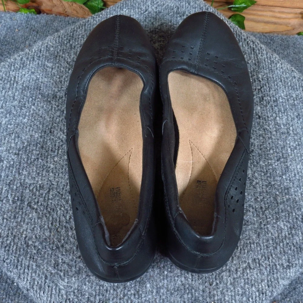 Clarks Collection Women Flat Size 12 Professional Work Comfort Black Leather